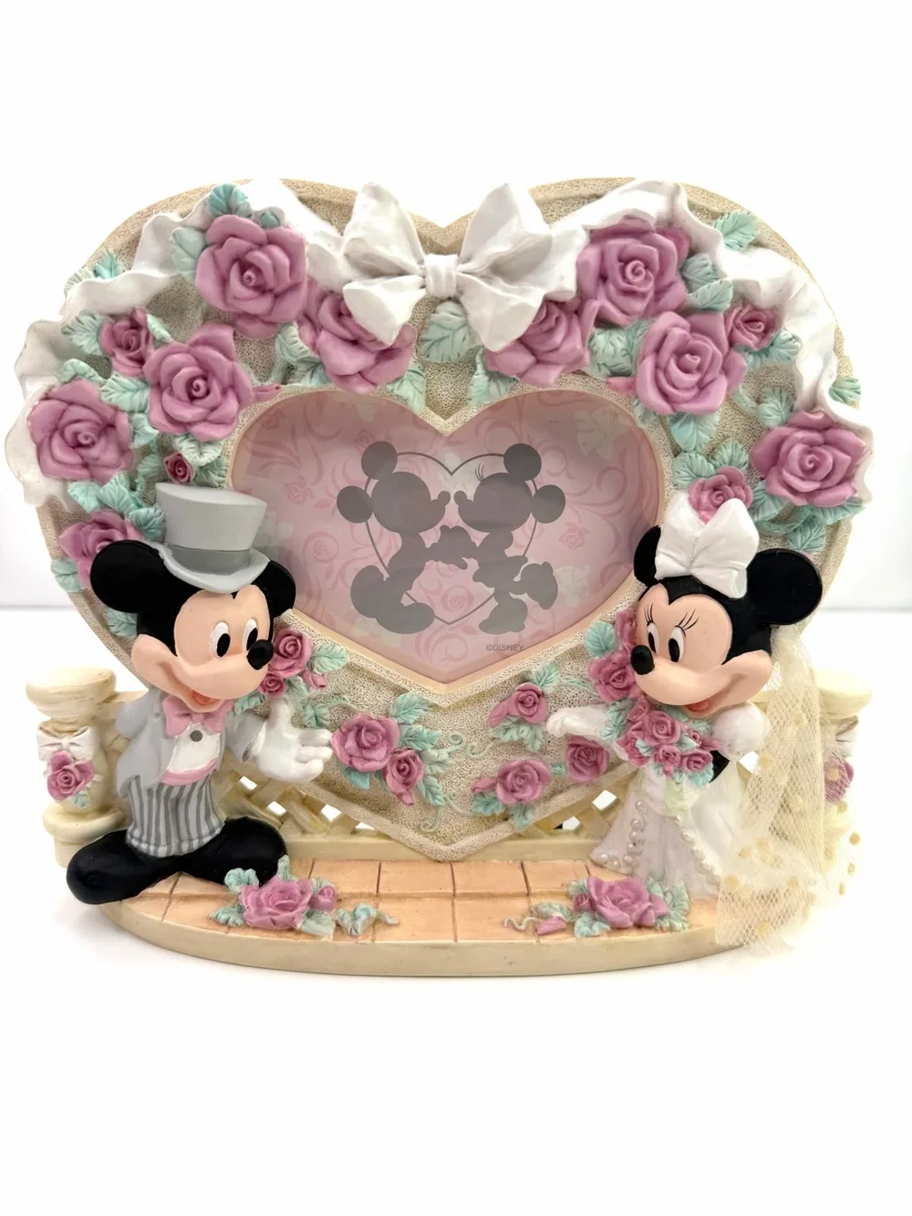 Disney Pink White Mickey Minnie Mouse Vintage 90s Wedding Heart Picture Frame